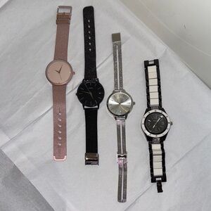 Stylish Watch Set of 4 in Rose Gold, Black, Silver, and Black & White.